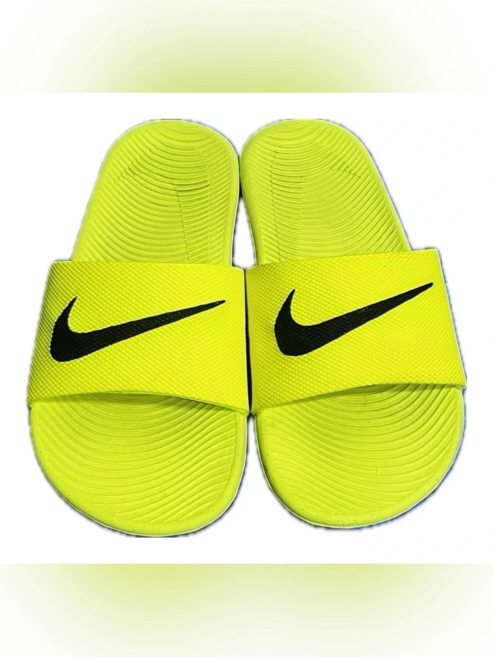 Nike Neon Yellow with Black Swoosh Slide Sandals